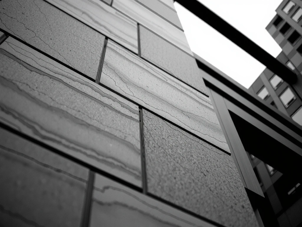 Dettaglio facciata in pietra e vetro